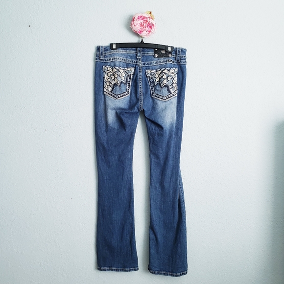 Miss Me Dark Wash Relaxed Boot Rhinestone Jeans - Picture 7 of 10